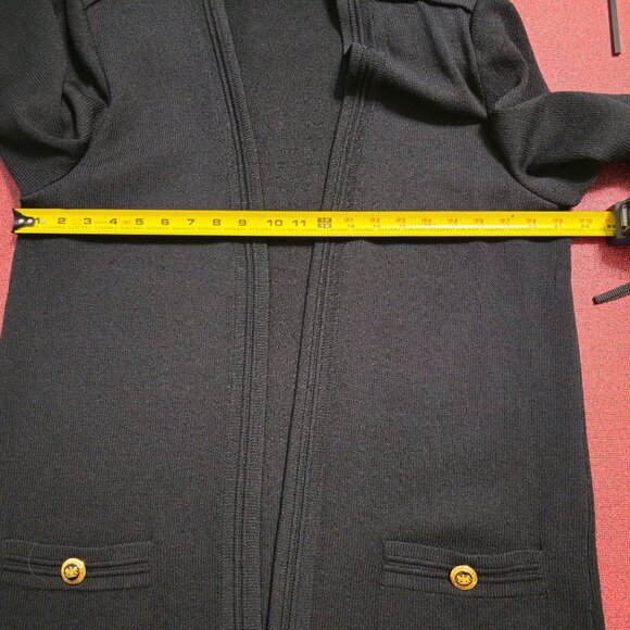 St. John Santana Knit Open Cardigan Sweater L Black Gold Button Quiet Luxury - Picture 7 of 9